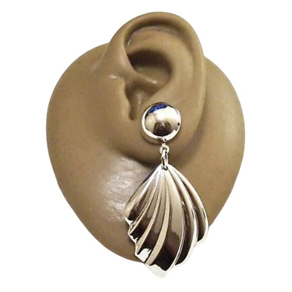 Feather Disc Hoop Pierced Post Stud Earrings Gold Tone - Picture 5 of 5